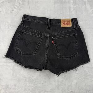 Levis 501 Shorts Womens W27 Black Denim High Rise Distressed Cut Off Frayed Hem